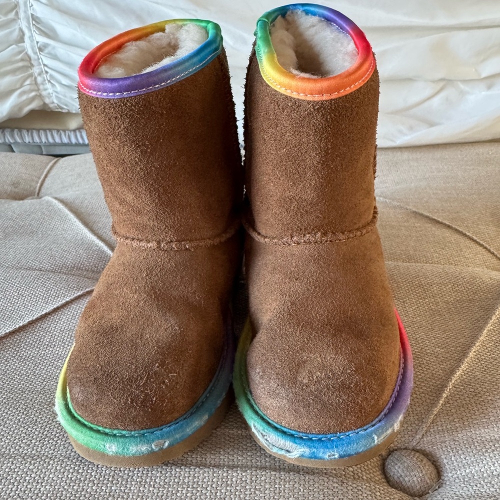Ugg Brown Boots with Rainbow Trim